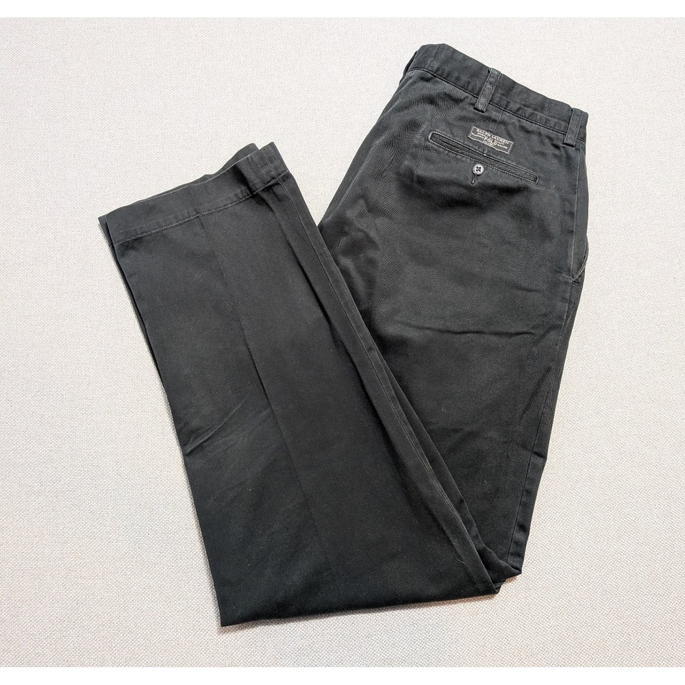 Polo Ralph Lauren Chino Mens Pants Black 36x32 VTG Breathable Belt Loops Pockets